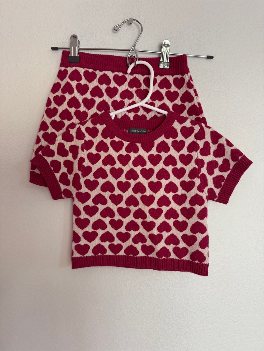 Vince Camuto Red & Cream Heart Knit outfit